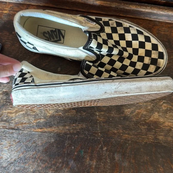 Vans Black and White Checkered Slip-On Sneakers - Picture 3 of 5